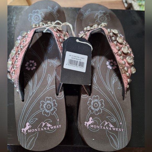 Montana West Pink and Brown Camo Sandals - Size 8 NIB - Picture 5 of 11